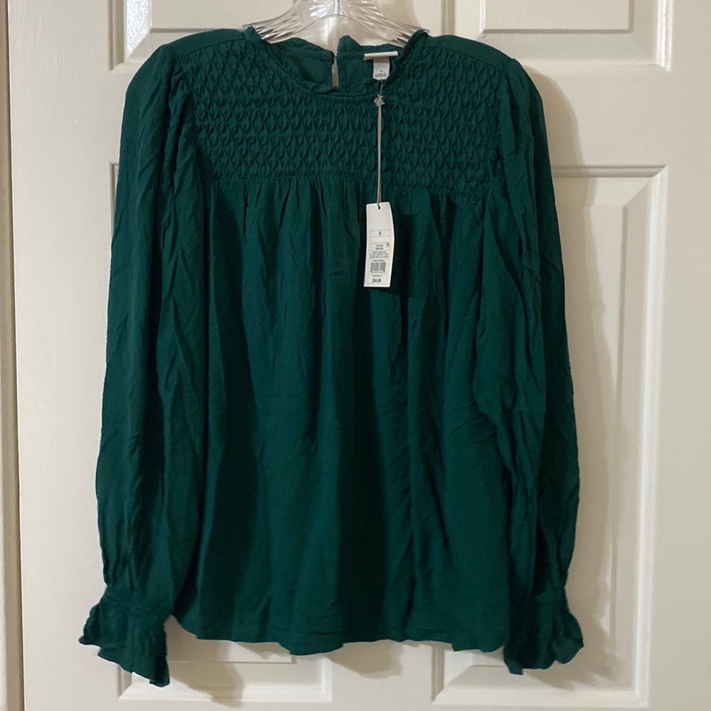 NWT target brand dark teal long sleeve shirt with smocking details - size Small